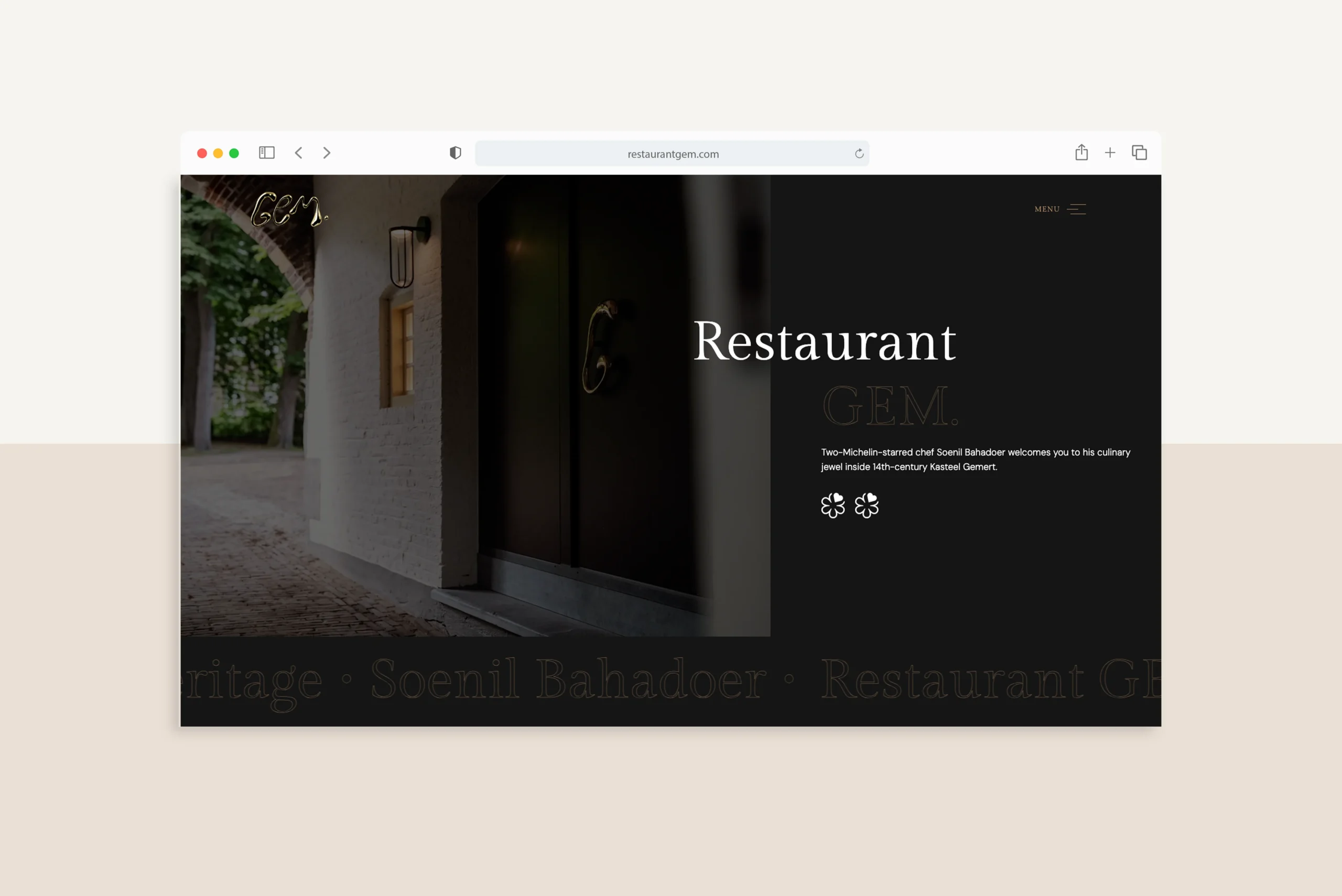 Homepage van restaurantgem.com, de WordPress website van Restaurant GEM.
